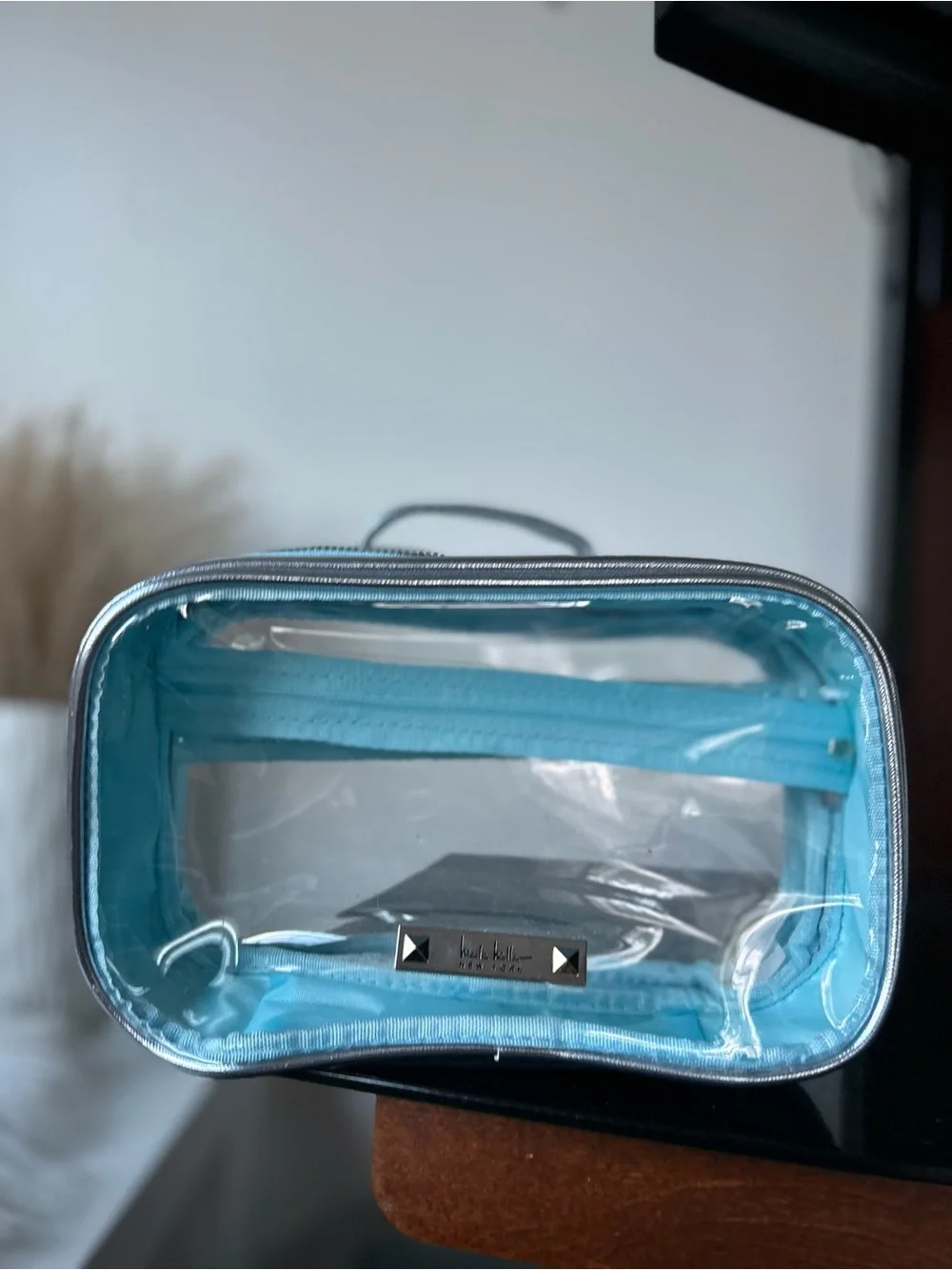 Nicole miller nyc Clear Travel Cosmetic Case with Light Blue Trim